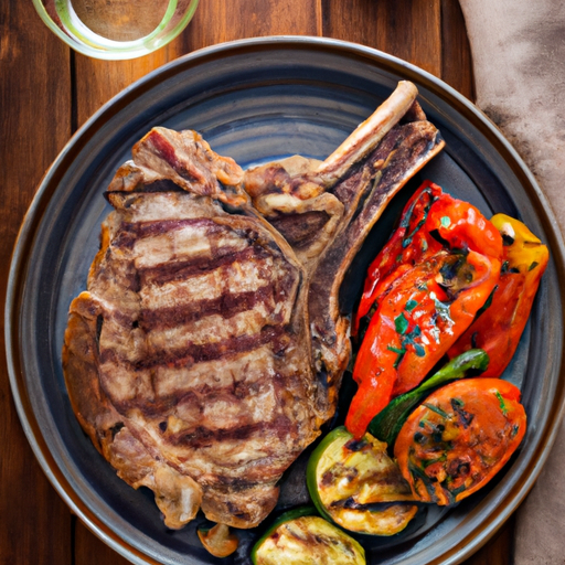 Juicy T-Bone steak served with grilled vegetables