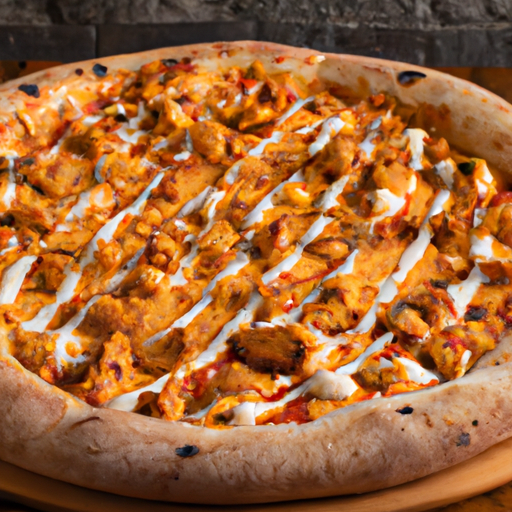 A creative BBQ chicken pizza with tangy BBQ sauce, chicken, and melted cheese